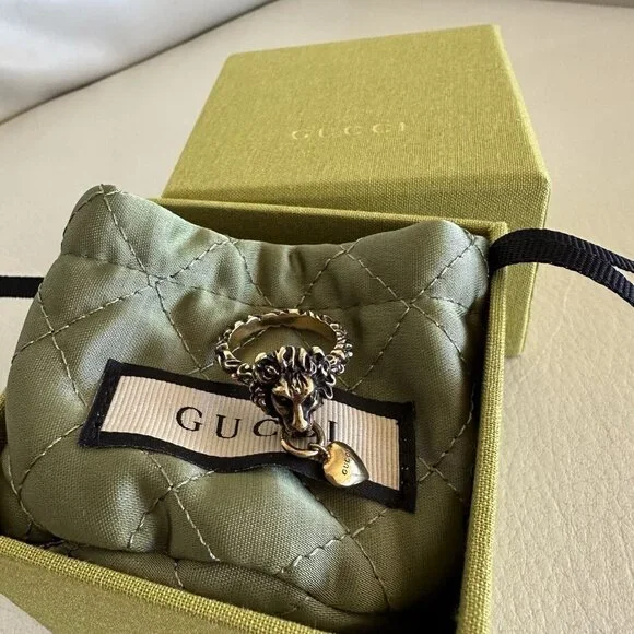 NEW Gucci Ring Lion Head Heart Gold Tone Metal Sz S - Picture 3 of 8